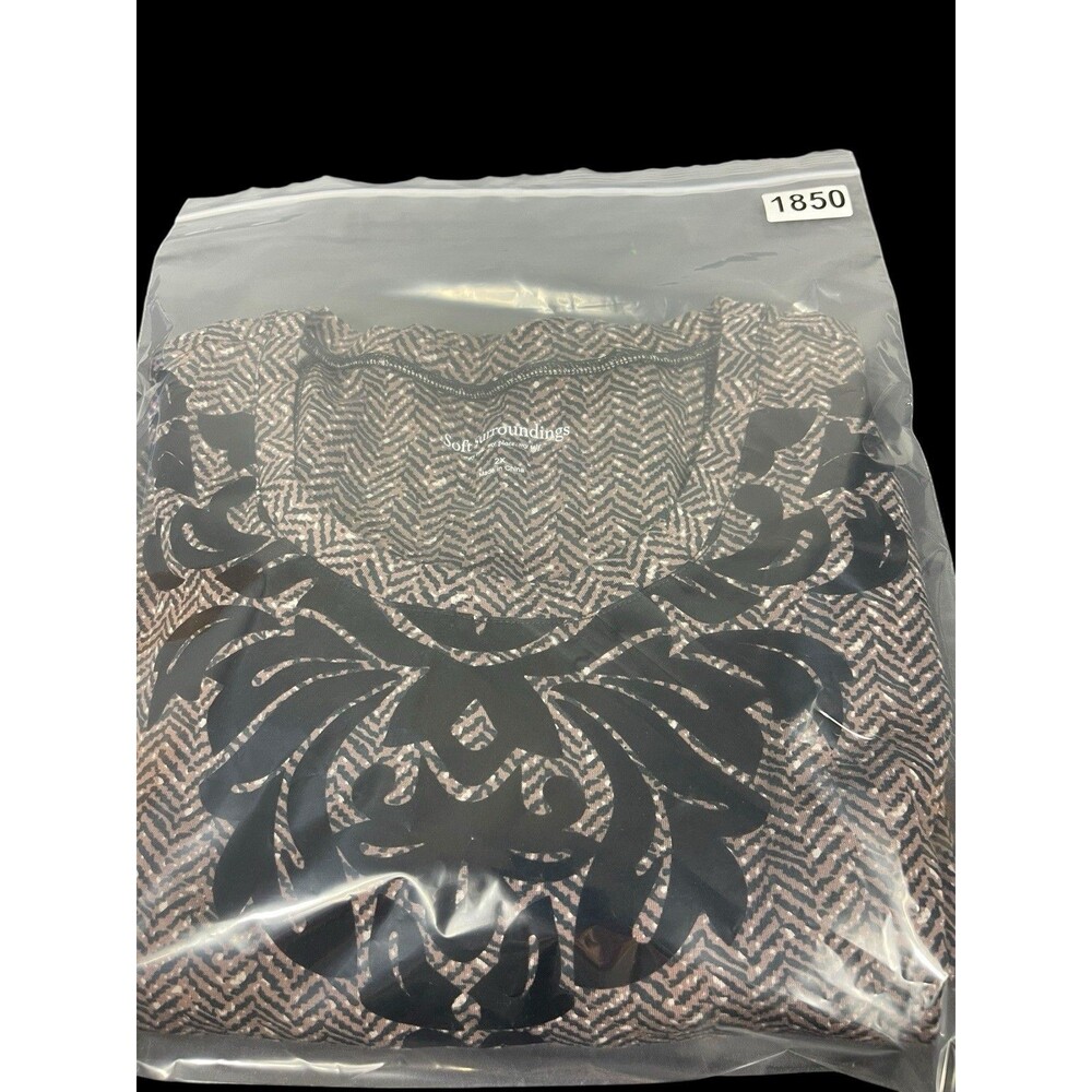 Soft Surroundings 2X Herringbone Print Long Sleeve Top Velvet Embroidered Collar - Picture 12 of 13